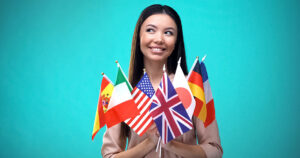 foreign exchange student holding flags